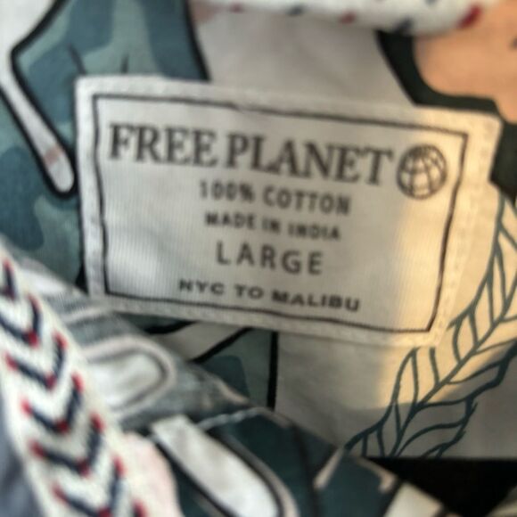 Free Planet Monstera Leaf Button Down 100% Cotton Shirt Sz L - Picture 2 of 5